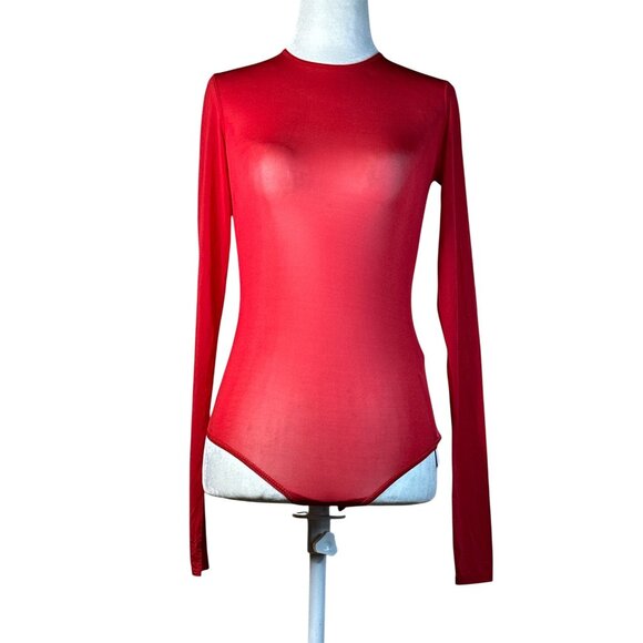WARDROBE.NYC Sheer Bodysuit in Red Small New Womens Long Sleeve Top - Picture 5 of 16